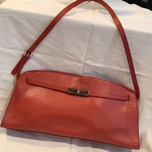 Furla red clutch w top handle 9” drop